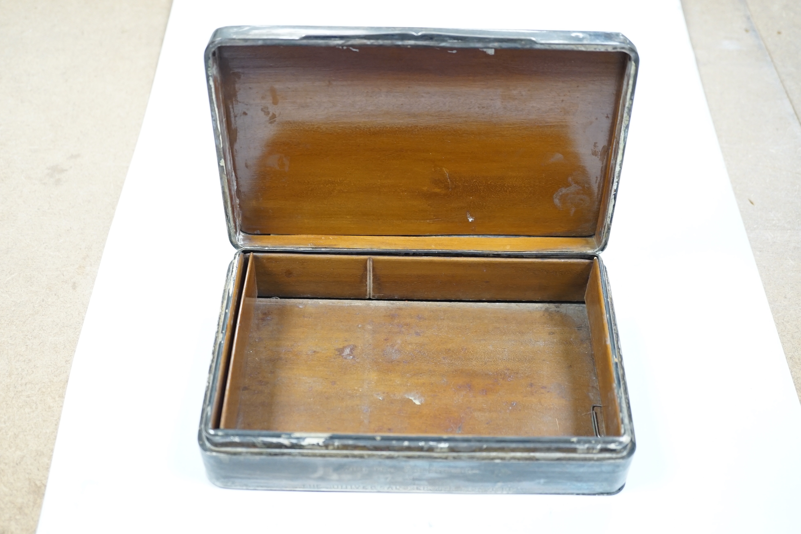 A Thai white metal and niello cigarette box, 18cm.